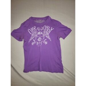 Express T Shirt Mens Medium Purple Skull Graphic NYC Distressed Y2K Streetwear
